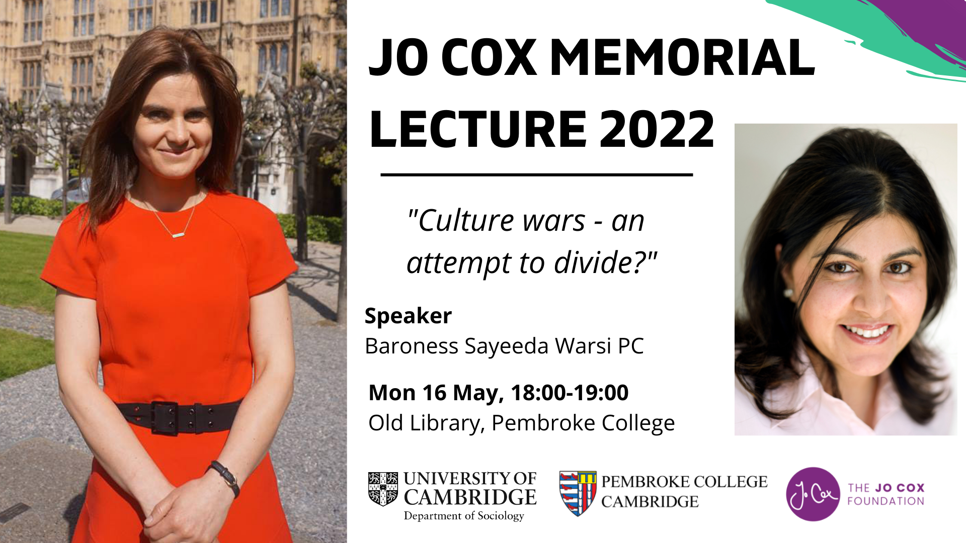 Jo Cox Memorial Lecture 2022 card