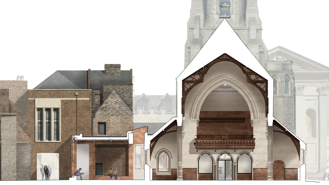 Artist'sdrawing of renovated Emmanuel URC foyer and auditorium