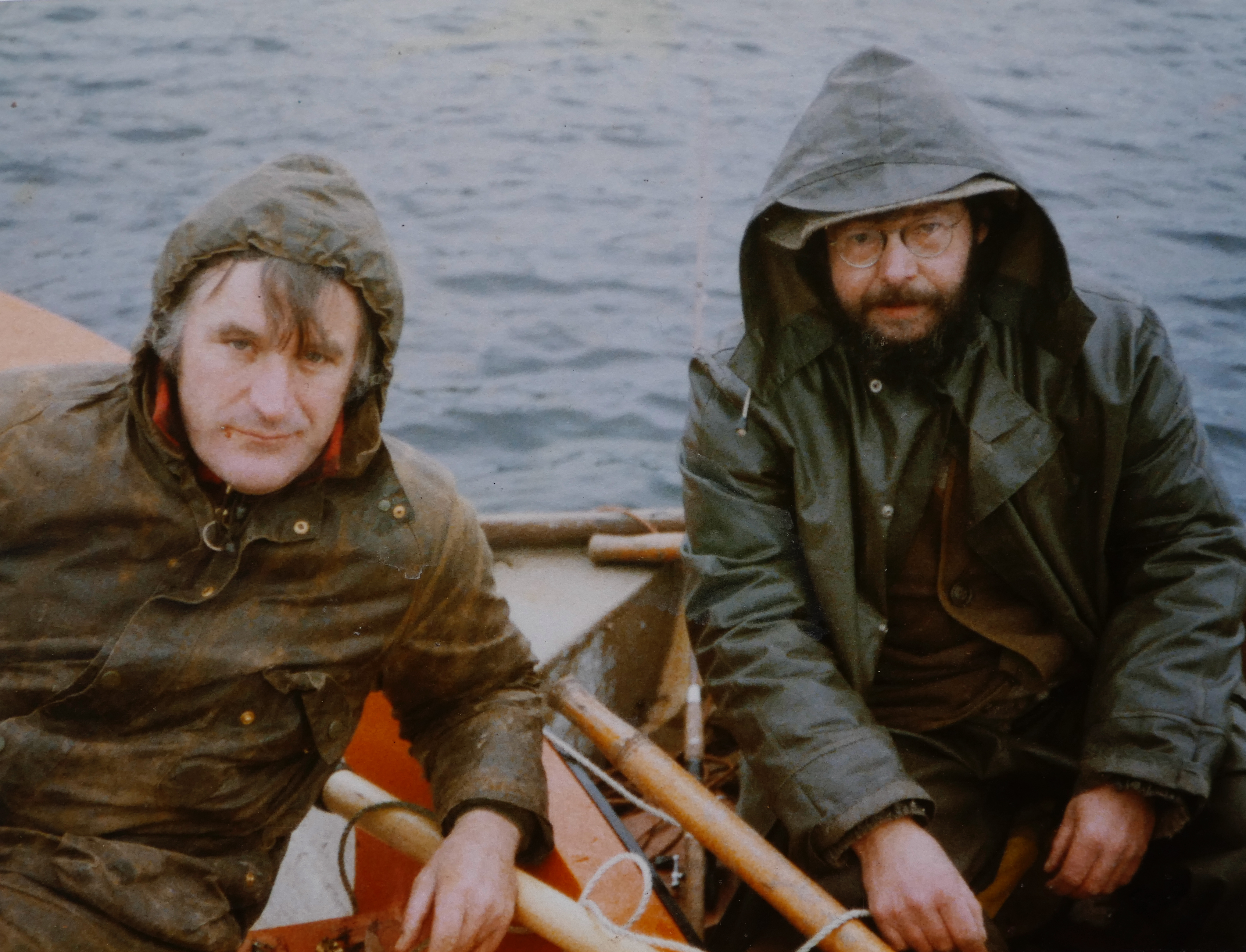 Ted Hughes and Barrie Cooke afloat, pike fishing in Ireland, 1978/9. Credit: Aoine Landweer-Cooke.