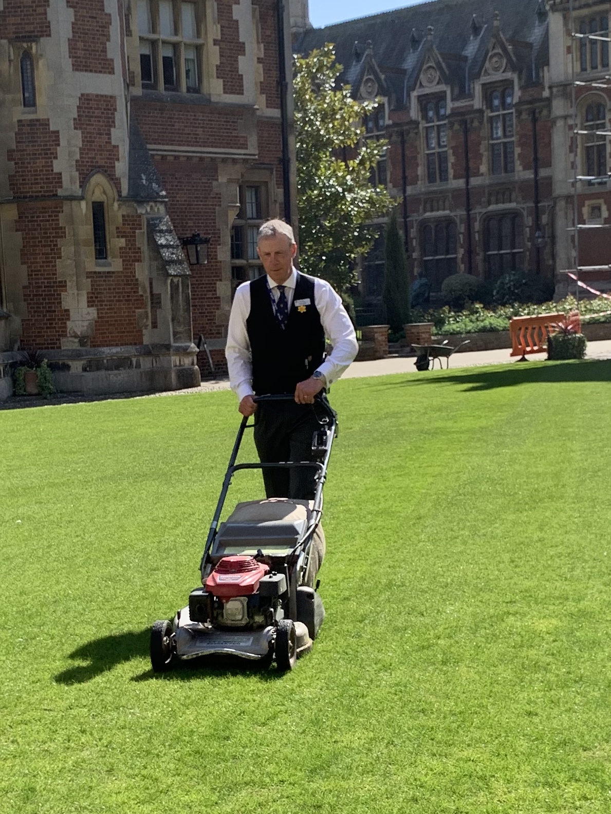 Gordon Murray Mowing Old Court Lawn