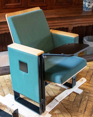 Auditorium Chair with table out - right-hand side view